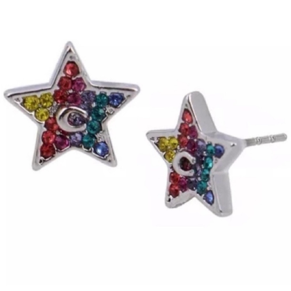 COACH Rainbow Swarovski Crystal Star Earrings